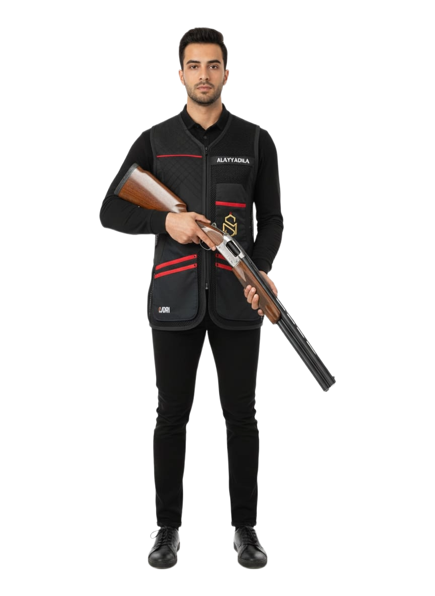 Man Wearing Black Shooting Vest