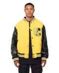 Men's Leather Sleeve Letterman Varsity Jacket – Black & Yellow